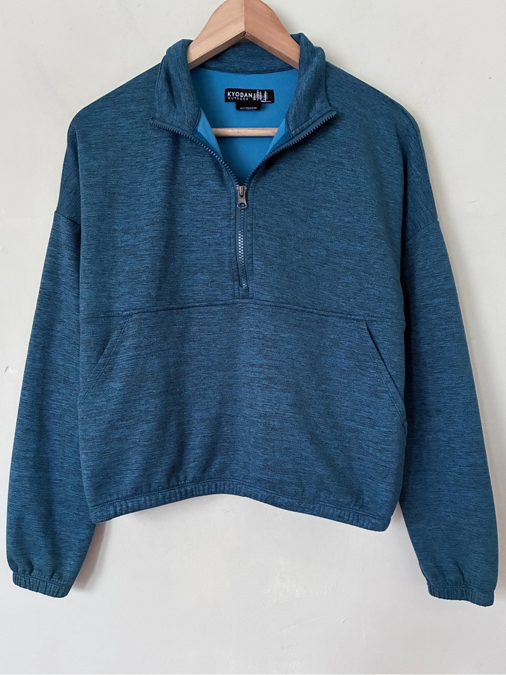 Kyodan Outdoor Women Heathered Teal Blue Quarter Zip Pullover Kangaroo Pocket S